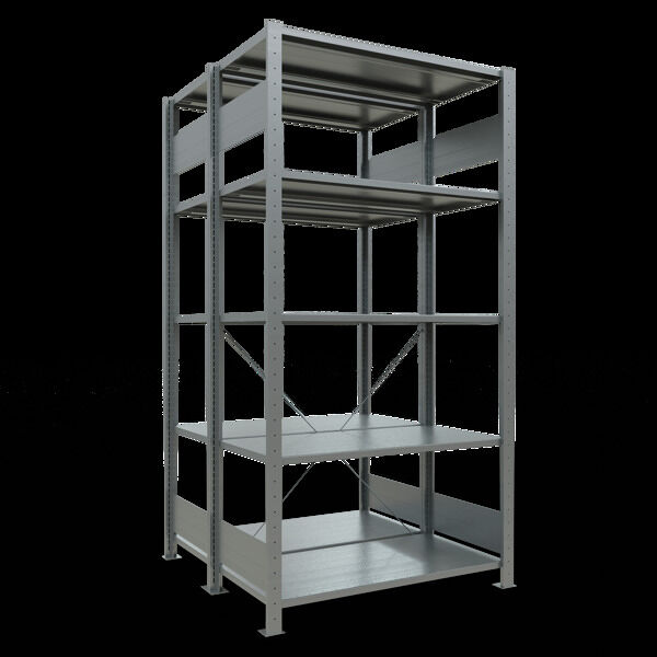 Grundregal, Doppelregal, Fachbodenregal Stecksysem MULTIplus150, 2000 x 1000 x (2x500) mm (HxBxT), 2x5 Fachböden, Kreuzstrebe, verzinkt