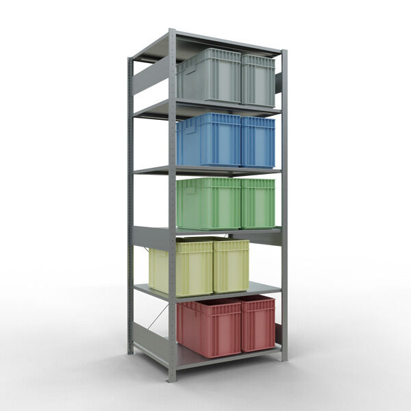 Grundregal, Fachbodenregal Stecksystem MULTIplus150, 2500 x 1000 x 800 mm (HxBxT), 6 Fachböden, Kreuzstrebe, verzinkt