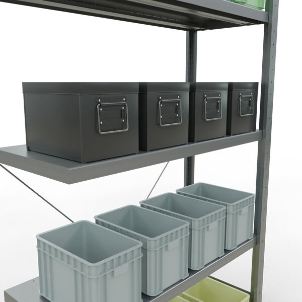 Anbauregal, Fachbodenregal Stecksystem MULTIplus250, 2000 x 1000 x 400 mm (HxBxT), 5 Fachböden, Kreuzstrebe, verzinkt