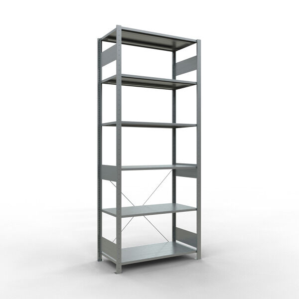 Grundregal, Fachbodenregal Stecksystem MULTIplus85, 2500 x 1000 x 500 mm (HxBxT), 6 Fachböden, Kreuzstrebe, verzinkt