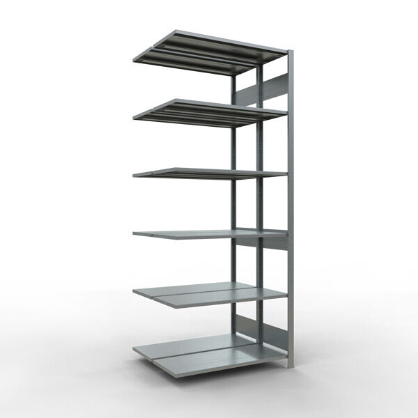 Anbauregal, Doppelregal, Fachbodenregal Stecksysem MULTIplus150, 2500 x 1000 x (2x400) mm (HxBxT), 2x6 Fachböden, Längenriegel, verzinkt