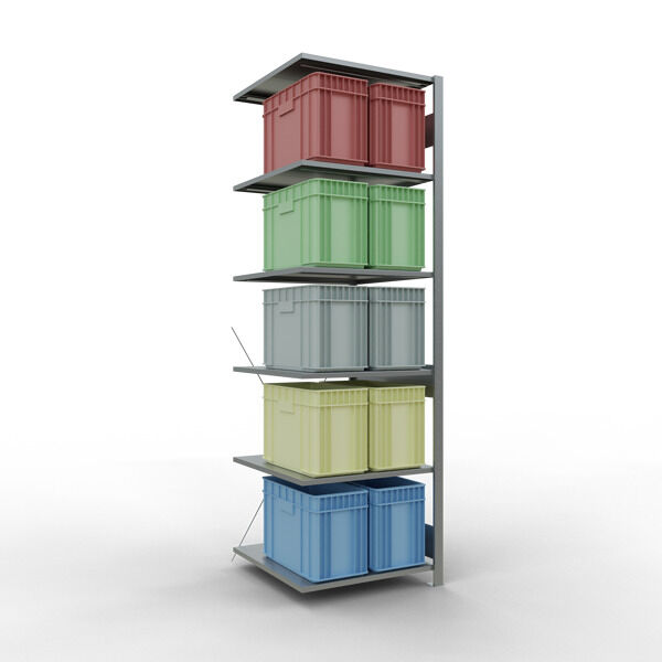 Anbauregal, Fachbodenregal Stecksystem MULTIplus150, 2500 x 750 x 800 mm (HxBxT), 6 Fachböden, Kreuzstrebe, verzinkt