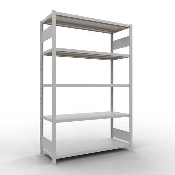 Grundregal, Fachbodenregal Stecksystem MULTIplus250, 2000 x 1300 x 500 mm (HxBxT), 5 Fachböden, Längenriegel, RAL 7035 lichtgrau