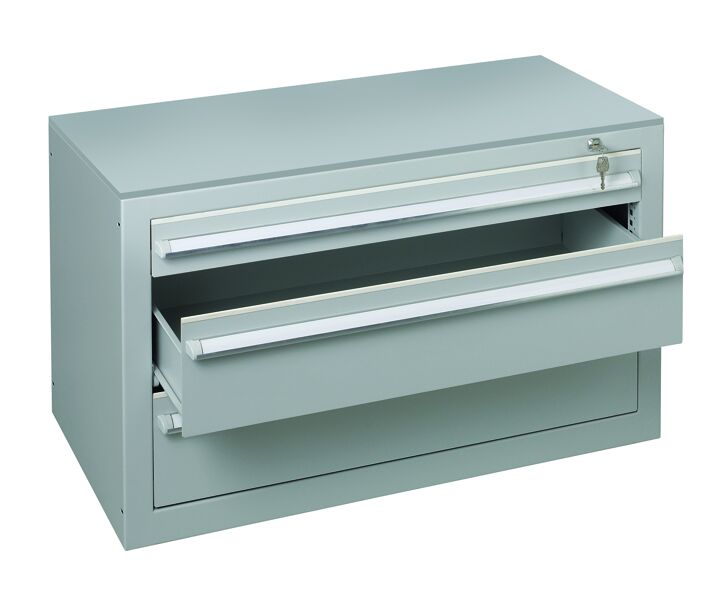 Schubladenblock 600 x 1000 x 500 mm, K/S RAL 7035 lichtgrau/RAL 7035 lichtgrau, Schubladen 1 x 100 mm, 2 x 200 mm