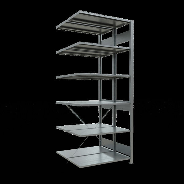Anbauregal, Doppelregal, Fachbodenregal Stecksysem MULTIplus150, 2500 x 1000 x (2x500) mm (HxBxT), 2x6 Fachböden, Kreuzstrebe, verzinkt