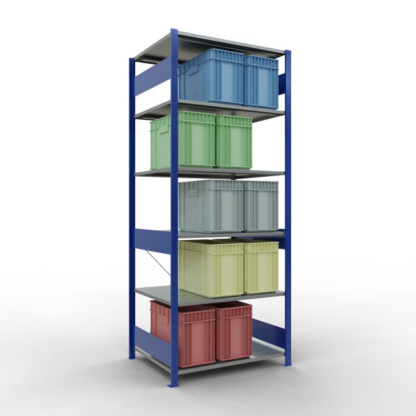 Grundregal, Fachbodenregal Stecksystem MULTIplus150, 2500 x 1000 x 800 mm (HxBxT), 6 Fachböden, Kreuzstrebe, RAL 5010/verzinkt