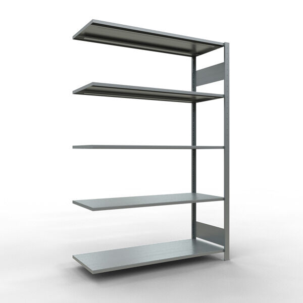 Anbauregal, Fachbodenregal Stecksystem MULTIplus150, 2000 x 1300 x 500 mm (HxBxT), 5 Fachböden, Längenriegel, verzinkt