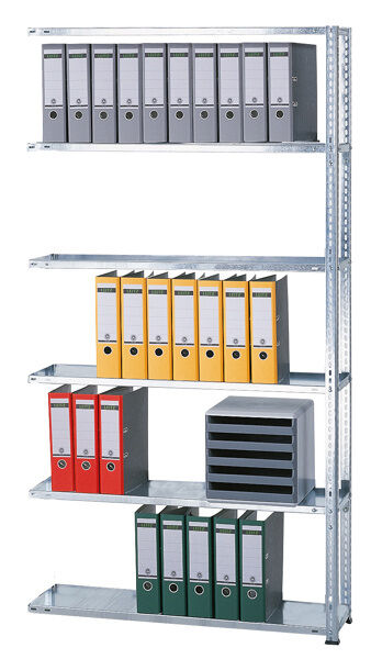 Anbauregal, Büro-Fachbodenregal Schraubsystem MULTIplus85, 2000 x 1300 x 300 mm (HxBxT), 6 Fachböden, verzinkt, ohne Anschlagleiste
