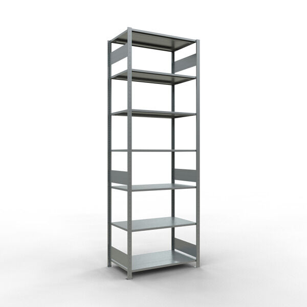 Grundregal, Fachbodenregal Stecksystem MULTIplus85, 3000 x 1000 x 600 mm (HxBxT), 7 Fachböden, Längenriegel, verzinkt