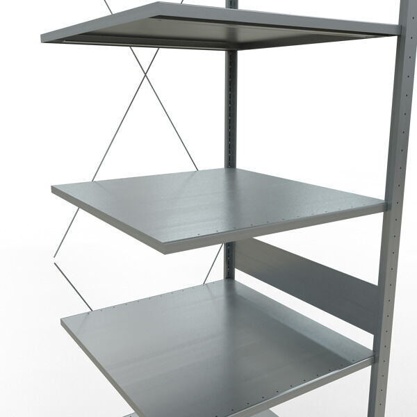 Anbauregal, Fachbodenregal Stecksystem MULTIplus150, 3000 x 750 x 800 mm (HxBxT), 7 Fachböden, Kreuzstrebe, verzinkt