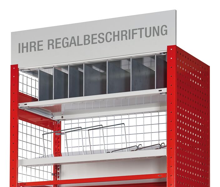 Regalblende zur Regalbeschriftung von Einzelregalen, 1000 x 200 mm, links, RAL 7035 lichtgrau