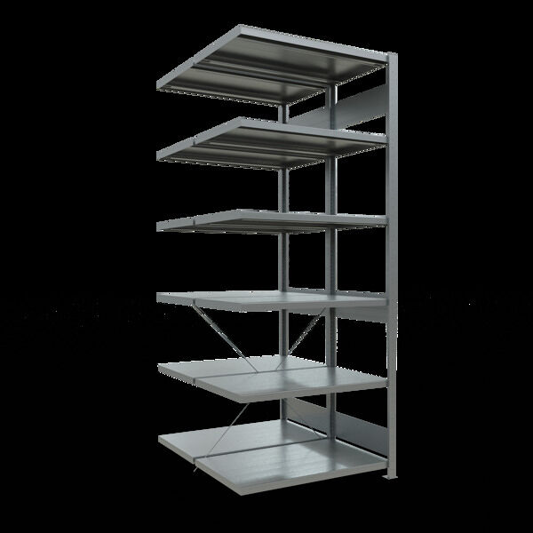 Anbauregal, Doppelregal, Fachbodenregal Stecksysem MULTIplus250, 2500 x 1000 x (2x600) mm (HxBxT), 2x6 Fachböden, Kreuzstrebe, verzinkt