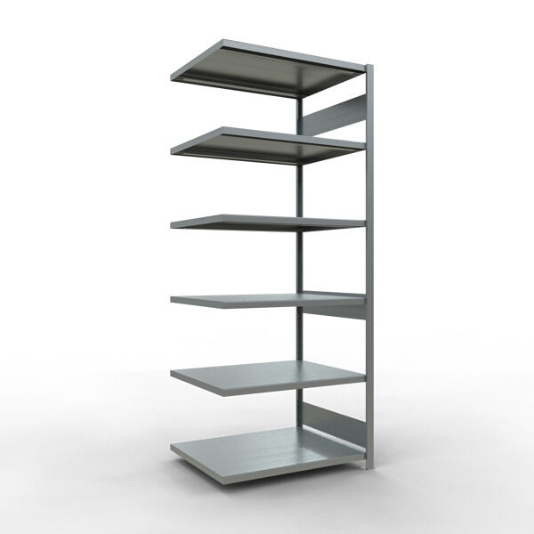 Anbauregal, Fachbodenregal Stecksystem MULTIplus250, 2500 x 1000 x 800 mm (HxBxT), 6 Fachböden, Längenriegel, verzinkt