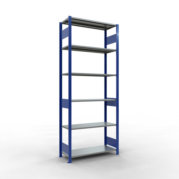 Grundregal, Fachbodenregal Stecksystem MULTIplus150, 2500 x 1000 x 400 mm (HxBxT), 6 Fachböden, Längenriegel, RAL 5010 enzianblau/verzinkt