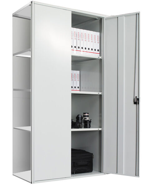 Flügeltürschrank, Anbauregal 2000 x 1000 x 600 mm, RAL 7035 lichtgrau/verzinkt, 5 MULTIplus150-Fachböden, Seitenwand, Rückwand, 1 Stück Flügeltür inkl. 3-Punkt-Verriegelung