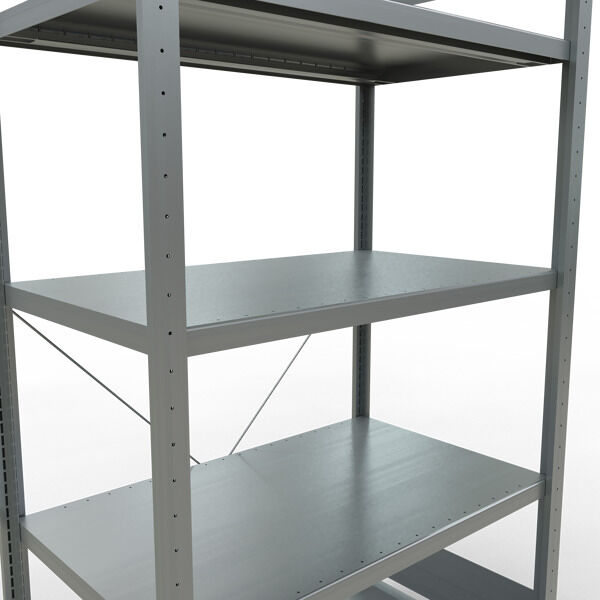 Grundregal, Fachbodenregal Stecksystem MULTIplus250, 2000 x 1000 x 600 mm (HxBxT), 5 Fachböden, Kreuzstrebe, verzinkt