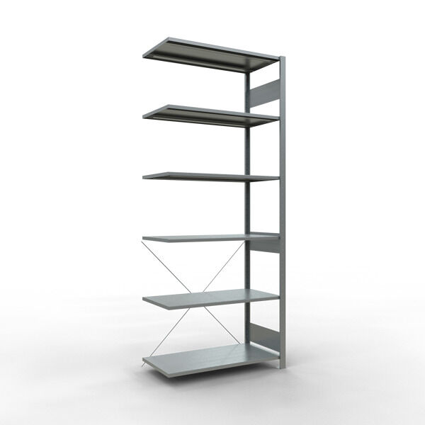 Anbauregal, Fachbodenregal Stecksystem MULTIplus150, 2500 x 1000 x 500 mm (HxBxT), 6 Fachböden, Kreuzstrebe, verzinkt