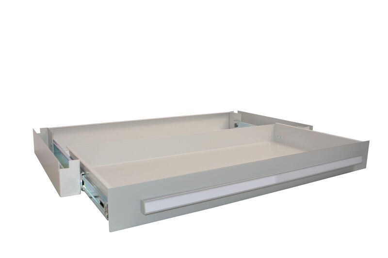 Regalschublade, einzeln, 100 x 1000 x 500 mm (HxBxT), RAL 7035 lichtgrau, 70 kg Tragkraft