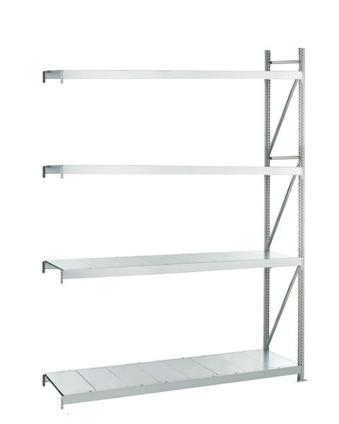 Anbauregal, Weitspannregal WS 3000 ML50 mit Stahlpaneelen, 2500 x 2000 x 500 mm, verzinkt, 4 Ebenen, Fachlast 500 kg, Feldlast 2.000 kg