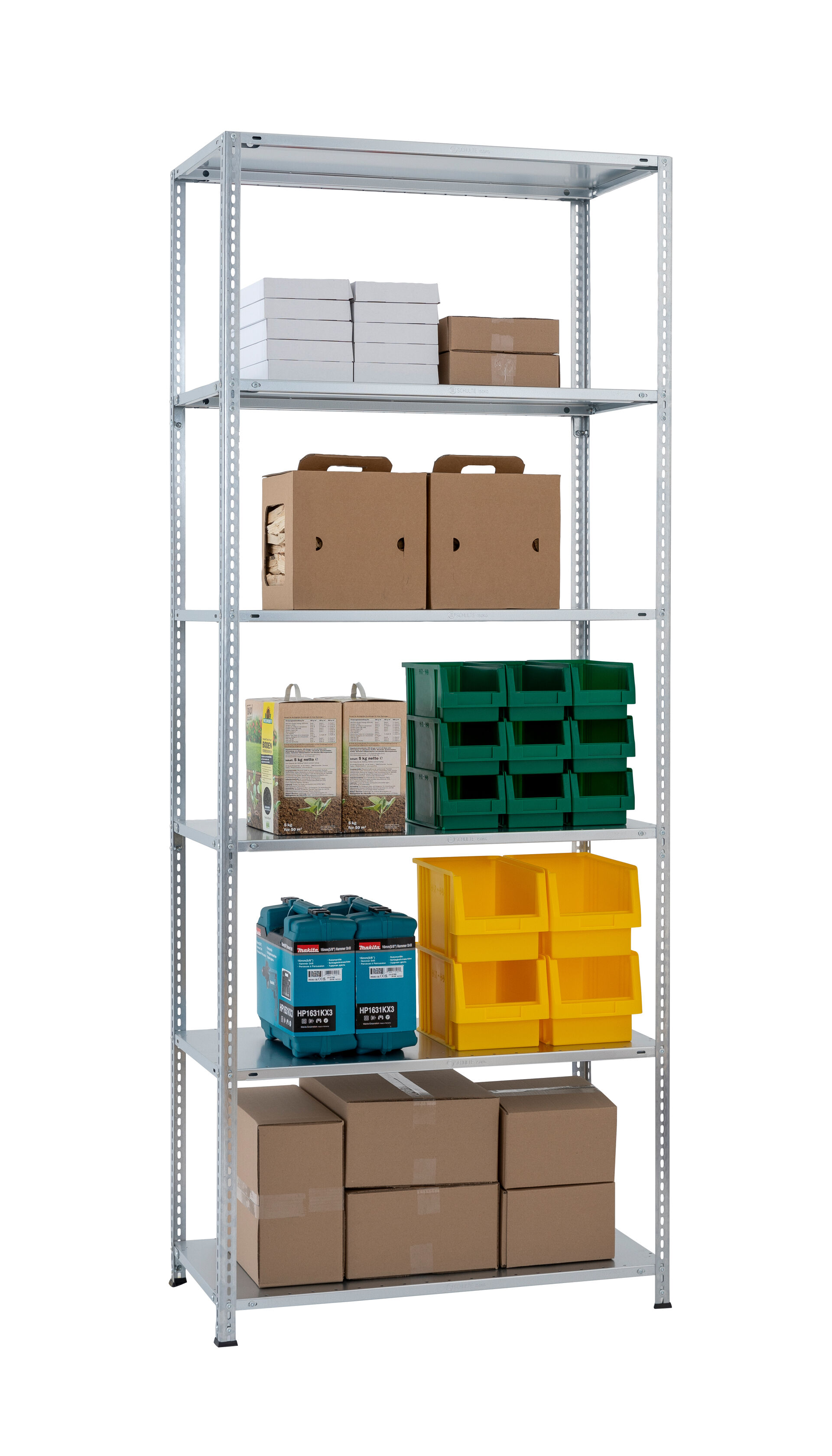 Grundregal, Fachbodenregal Schraubsystem MULTIplus85, 2500 x 1000 x 300 mm (HxBxT), verzinkt, 6 Fachböden