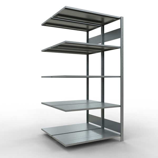 Anbauregal, Doppelregal, Fachbodenregal Stecksysem MULTIplus150, 2000 x 1000 x (2x500) mm (HxBxT), 2x5 Fachböden, Längenriegel, verzinkt