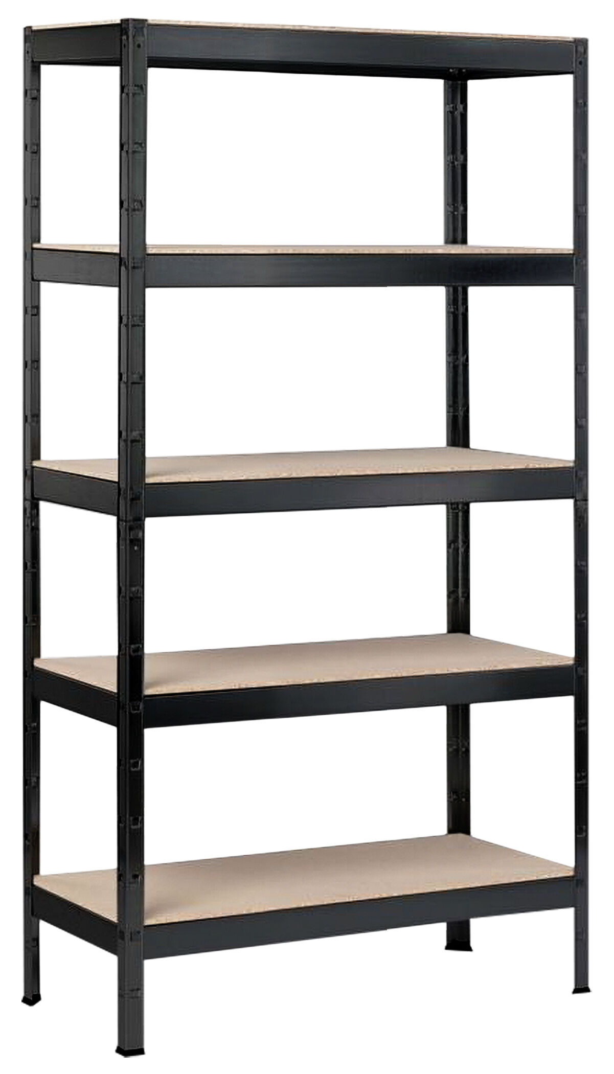 Schwerlastregal mit 5 Holzböden, 180x90x40 cm (HxBxT), Traglast pro Ebene 90 Kg, schwarz