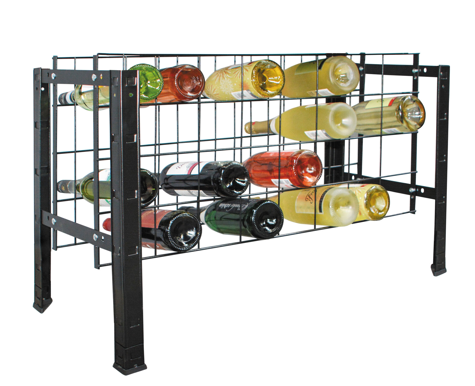Weinregal für bis zu 32 Flaschen, 43x80x35 cm (HxBxT), Traglast pro Ebene 60 Kg, schwarz