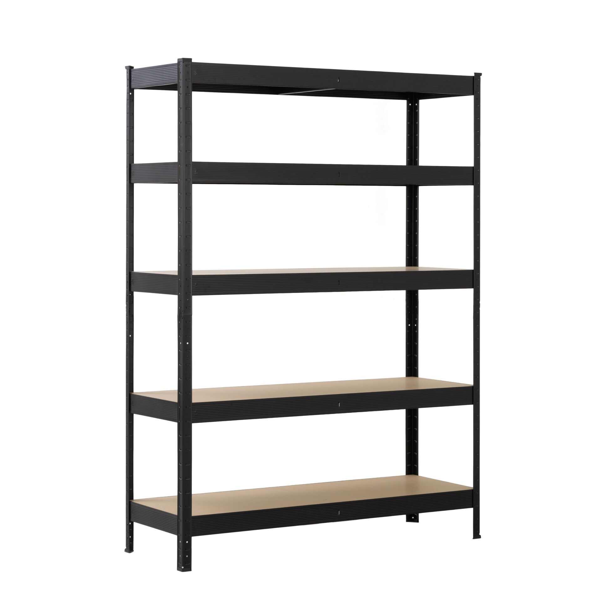 Schwerlastregal mit 5 MDF-Böden, 180x130x45 cm (HxBxT), 150 Kg Traglast pro Boden, schwarz
