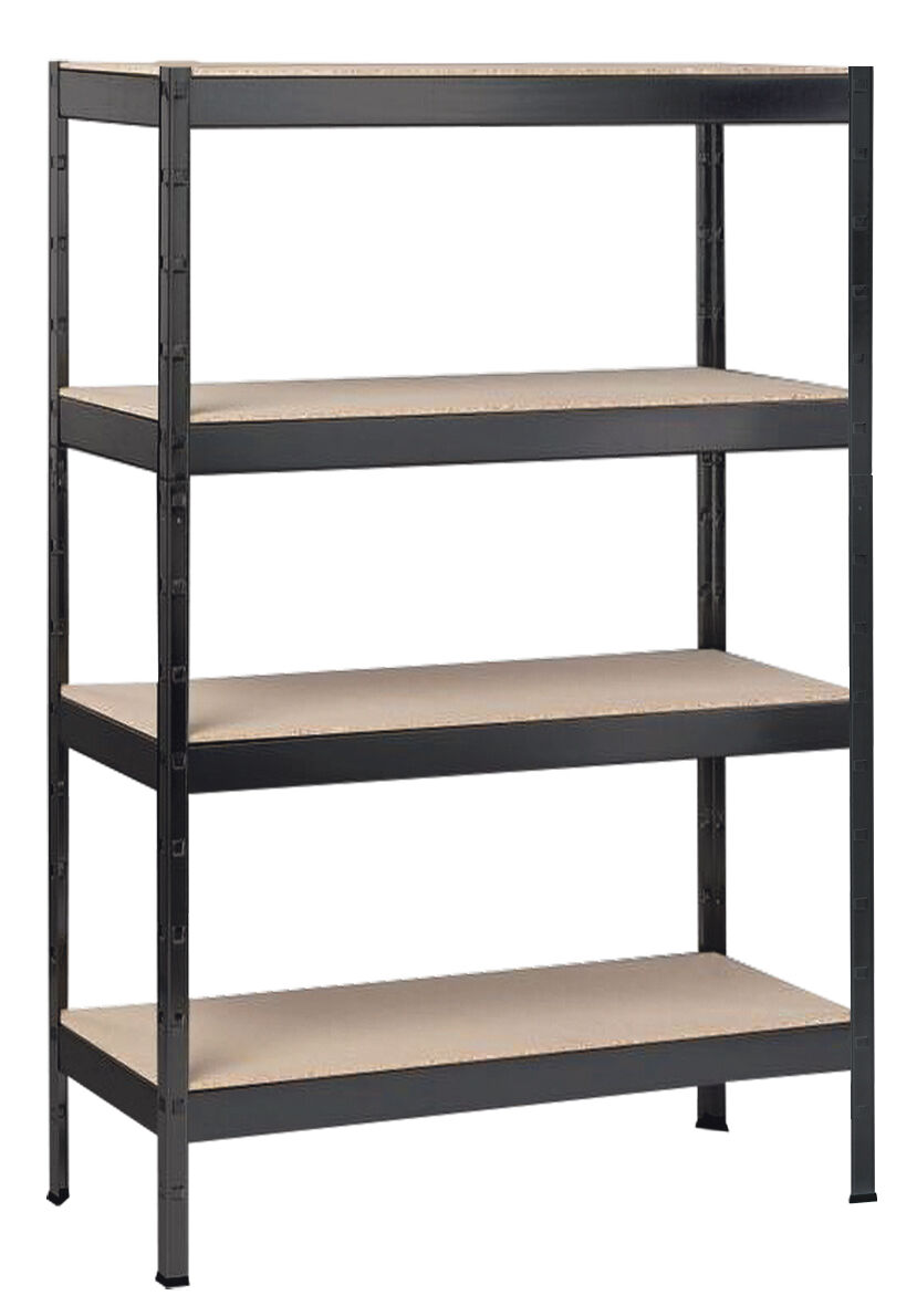Schwerlastregal mit 4 Holzböden, 180x100x35 cm (HxBxT), Traglast pro Ebene 90 Kg, schwarz