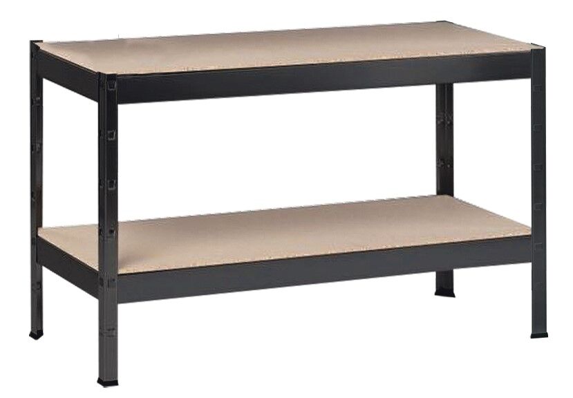 Schwerlastregal mit 2 Holzböden, 43x120x40 cm (HxBxT), Traglast pro Ebene 150 Kg, schwarz