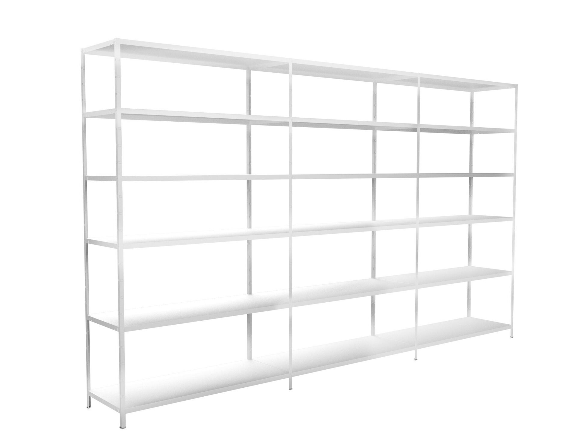 Steckregal Grund- und 2 Anbaufelder 230x260x50 cm (HxBxT), 18 PowerMAX Fachböden, 85 Kg Tragkraft, weiß
