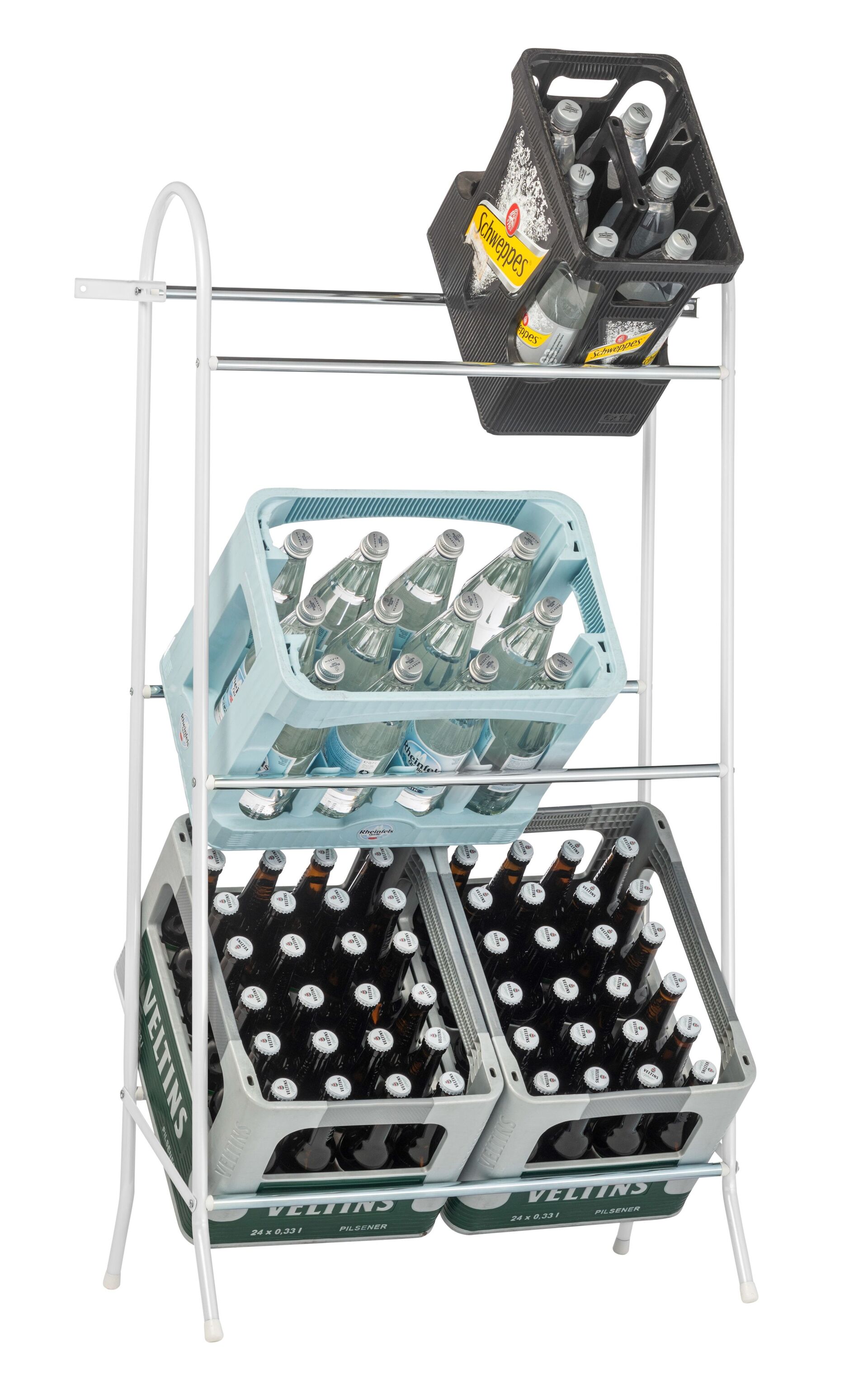 Getränkekistenregal für bis zu 6 Kisten, 118X61X41 cm (HxBxT), Traglast pro Ebene 40 Kg, weiß