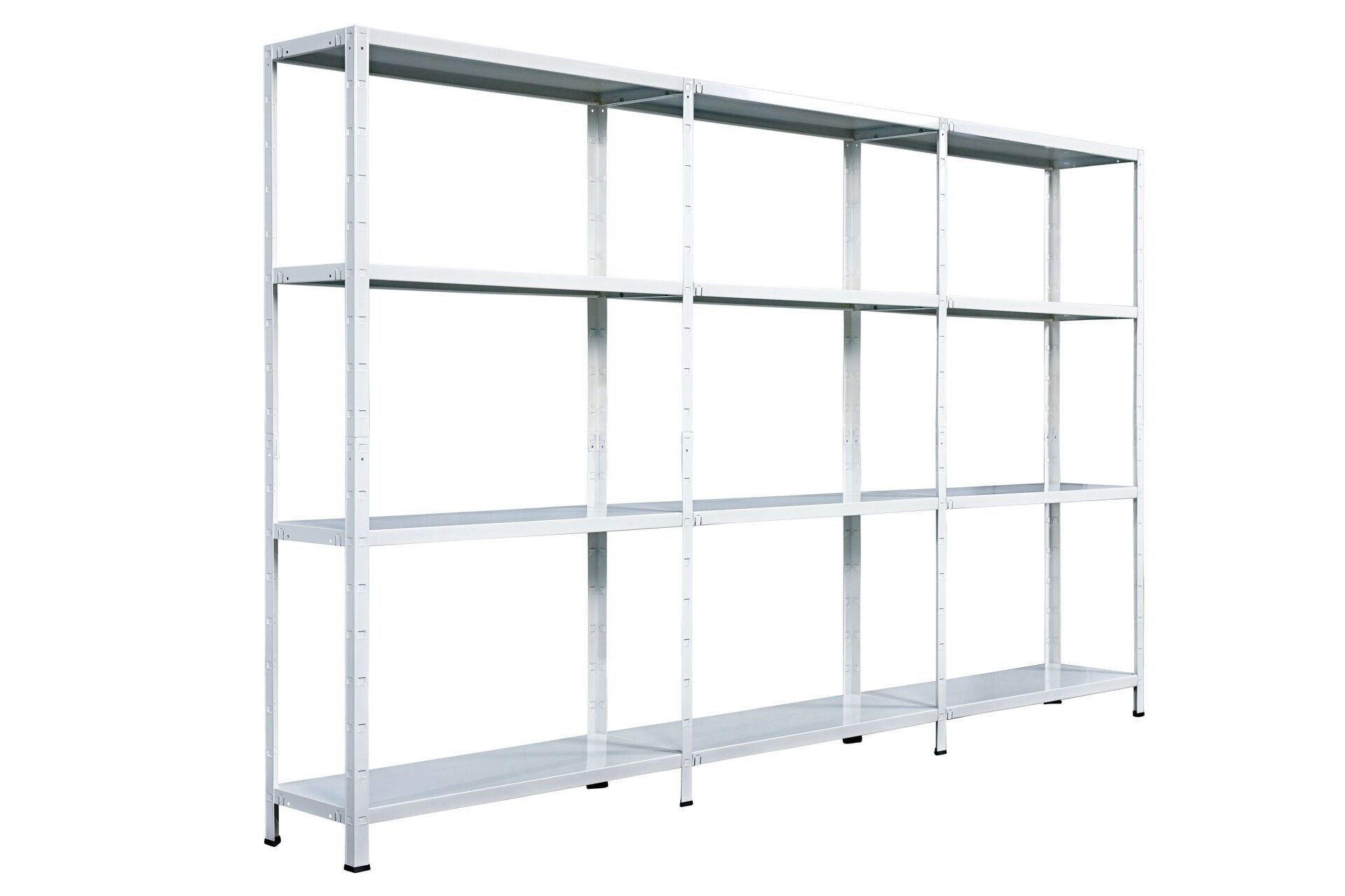 Steckregal Grund- und 2 Anbaufelder 180x260x50 cm (HxBxT), 12 PowerMAX Fachböden, 85 Kg Tragkraft, weiß